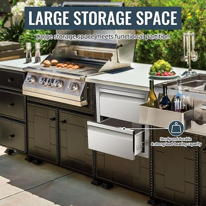Outdoor Kitchen Drawer 14 x 15 x 23 inch Flush Mount BBQ Layer Drawer, Durable Stainless Steel Kitchen Drawer Outdoor Kitchen Access Drawer for BBQ Island Patio