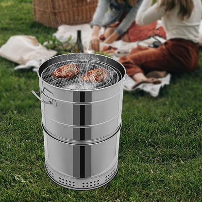 Large Hanging Charcoal Grills, Stainless BBQ Grill Barrel Set with 50 Skewers & Ash Catching Tray Portable Grill with Multiple Clips & 2 Brushes for Travel Camping Picnic Patio Backyard