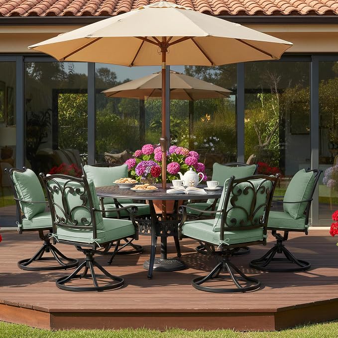 Summsun Outdoor Cushions for Patio Furniture, Faux Linen Water Resistant Backrest and Deep Seat Cushion Set with Removable Cover, Straps, Non-Slip Bottom, 24 x 24 Inch, Sage Green, Set of 4