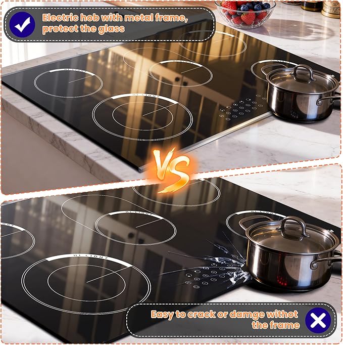 Electric Cooktop 30 Inch - 5 Burner Electric Stove Built-in(29.13"x19.3") 8400W High Power, 30 In Ceramic Stove Touch Control with Timer, Safety Lock, Glass Metal Frame, 220-240V Hard Wired