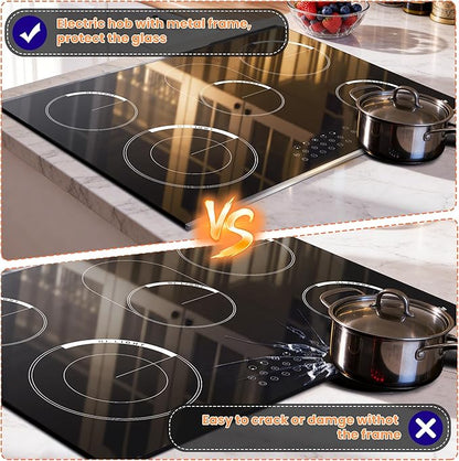 Electric Cooktop 30 Inch - 5 Burner Electric Stove Built-in(29.13"x19.3") 8400W High Power, 30 In Ceramic Stove Touch Control with Timer, Safety Lock, Glass Metal Frame, 220-240V Hard Wired