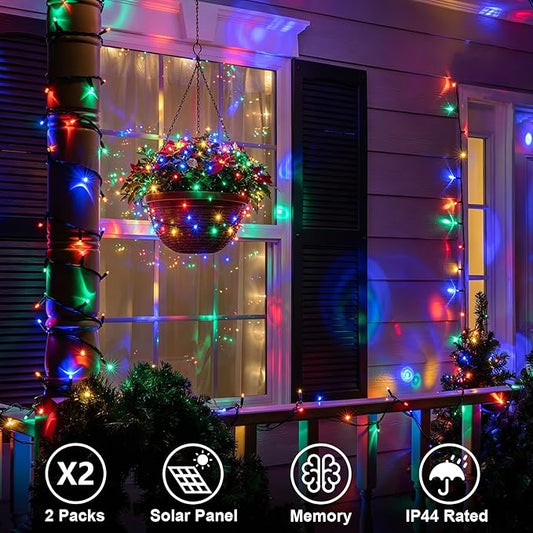 QITONG 2 Pack Multicolor Solar String Lights, Each 66ft 200 LED Solar Christmas Lights Outdoor Waterproof, 8 Modes Colored SolarTwinkle Lights for Outside