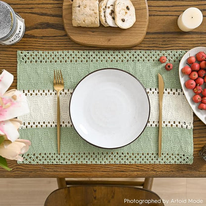 Artoid Mode Light Green Farmhouse Rustic Placemats Set of 6,12x18 Inch Seasonal Hollow Table Mats Party Kitchen Dining Decoration