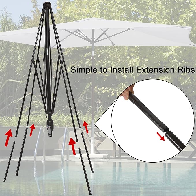 Blissun Rectangular Patio Umbrella, Table Market Umbrella with Tilt and Crank, Outdoor Umbrella for Garden, Deck, Backyard, Pool and Beach