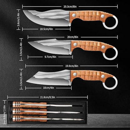 Plys 3-Piece Fixed Blade Hunting Knife Set, 420J2 Stainless Steel Full Tang Survival Knives, Rosewood Non-Slip Handle, Outdoor Camping Hiking Kitchen Knife Not Sheath
