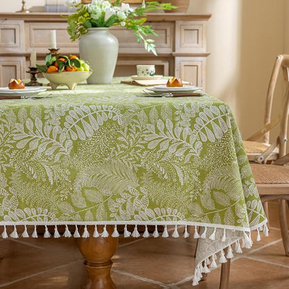 AIRCOWRIE Cotton Linen Tablecloth for Rectangle Tables, Heavy Duty Wrinkle Free Water Resistant Washable Cloth Dining Table Cover for Kitchen and Outdoor Use(Green Plant, 54”×78”, Rectangle)