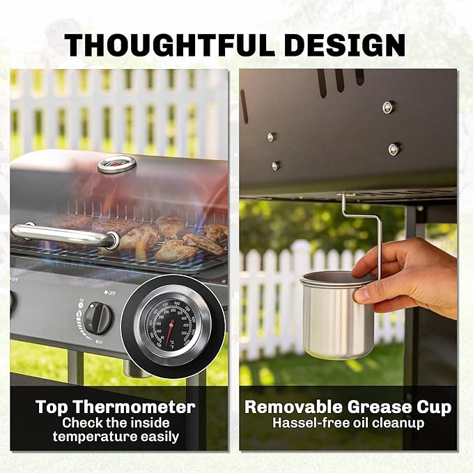 Outsunny 2 Burner Propane Gas Grill, 18000 BTU BBQ Grill with Wheels, Warming Rack, Side Tables, Shelf, Thermometer, Grease Cup, Outdoor Barbeque for Outdoor Backyard Patio, Black