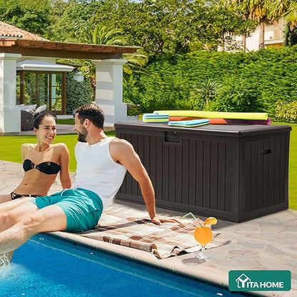 YITAHOME 180 Gallon Large Deck Box with Side Handles, Outdoor Double-Wall Storage for Patio Furniture Cushions, Garden Pool Accessories, Waterproof & Lockable
