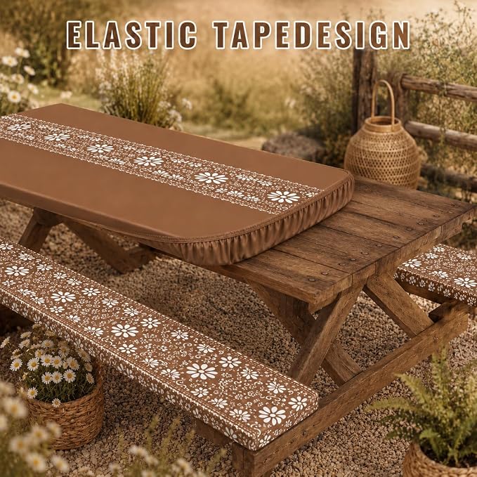Cinrobiy 3PCS Picnic Table Cover Set with Bench Covers Fitted Waterproof Outdoor Tablecloth Mexican Fiesta Cinco De Mayo Party Camping Picnic Table Decoration Set 72 x 30 Inch