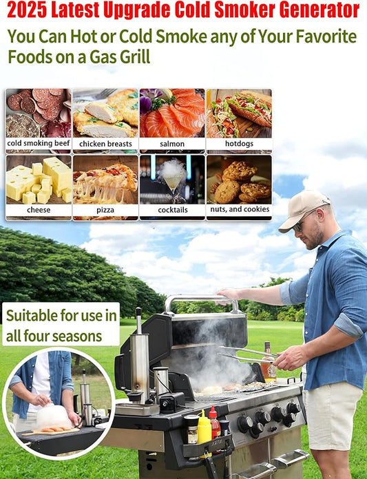 Advanced Smoke Tube for Pellet Smoker, Cold Smoker Generator for Gas Grilling, Cordless Electric Cold/Hot Smoker Generator, Bonus Magnetic Smoking Guide, Fits Any Grill - Perfect Gifts for Men/Fathers