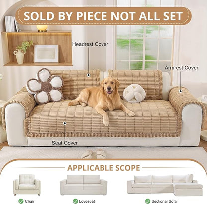 OstepDecor Couch Cover for Dogs, Washable Non Slip Sofa Cover for Pets | Soft Couch Covers for Sofa, Loveseat and Sectional, Furniture Protector Against Pet Hair & Dirt (35.4" x 70.9", Khaki)