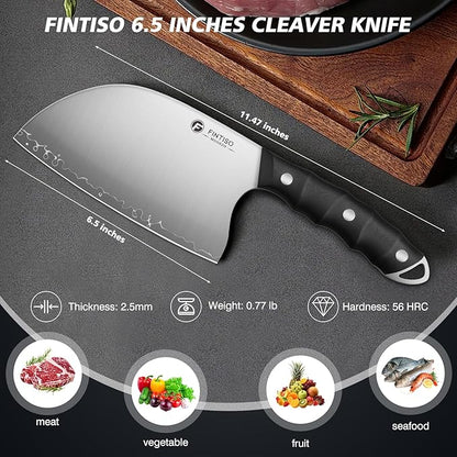 FINTISO Serbian Chef Knife, 6.5 Inch Hand Forged Meat Cleaver Knife with 5-Layer High Carbon Stainless Steel, Full Tang Outdoor-Proof G10 Handle, Ideal for Kitchen, Camping & BBQ Cooking