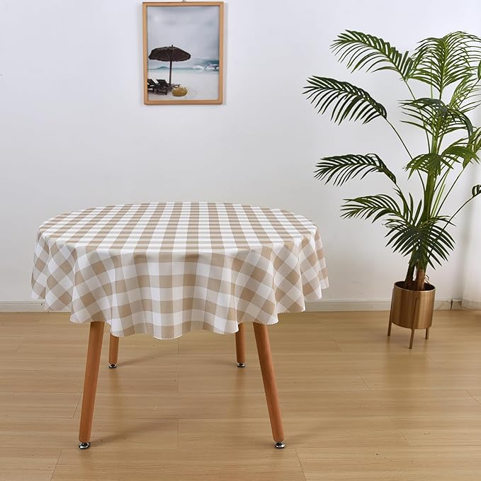 Waterproof Plaid Tablecloth Fabric - Round 58 Inch Classic Gingham Checker Table Cloth for Indoor/Outdoor Use - Buffalo Table Cover for Picnics, BBQs, and Parties
