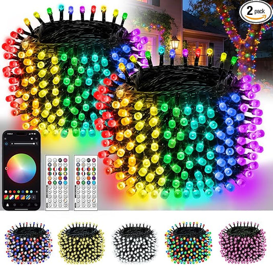 2Pack 400LED Smart Color Changing String Lights | 164FT App Controlled Halloween Lights, Waterproof RGB LED String Lights with Remote & Timer, Music Sync Multiple Modes Indoor Outdoor for Fall Decor