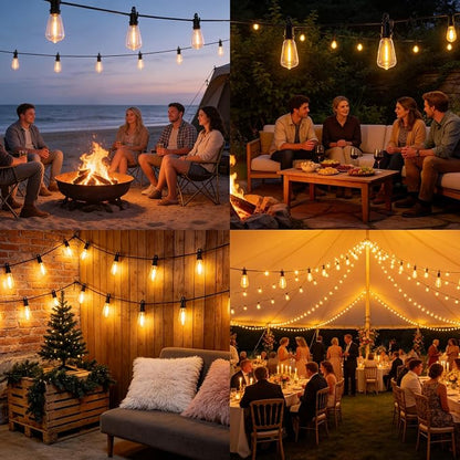 200ft Solar LED Outdoor String Lights Patio Lights with Shatterproof 2700K ST38 Vintage Edison Plastic Bulbs Dimmable, Outside Hanging Lights Waterproof for Porch, Deck, Garden, Backyard
