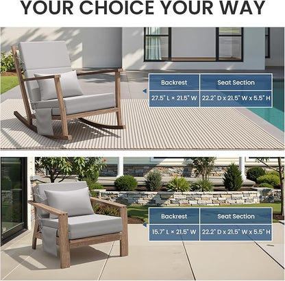 Crestlive Products Foldable Outdoor Chaise Lounge Cushions with Head Pillow and Side Pockets, Water Resistant & Fade Resistant Lounge Chair Cushion, 72''L x 21''W, Grey