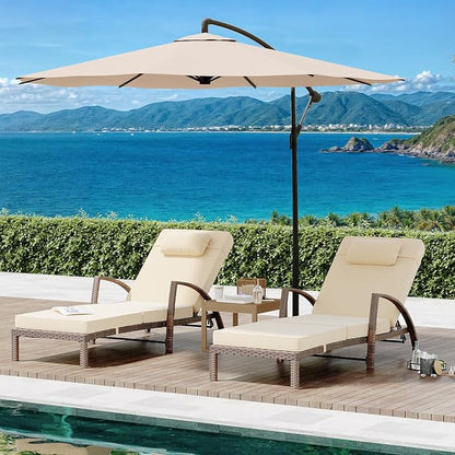 GarveeLife 2-Piece Rattan Patio Folding Chaise Lounge, 5-Position Adjustable Backrest Outdoor Lounge Chair with Cushion and Pillow for Poolside, Backyard, Deck, Porch, Beige