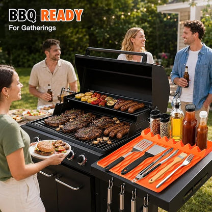 Blackstone Silicone Grill Mat BBQ Griddle Tool Mat Heat Resistant Spatula Mat with Drip Pad Side Mat for Blackstone Griddles Accessories Outdoor Kitchen Grills Countertop Protector Organizer (Orange)