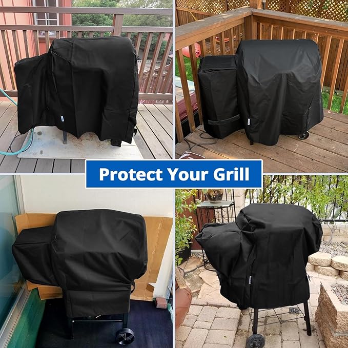 SunPatio Outdoor Heavy Duty Waterproof Grill Cover, Compatible for Traeger 20 Series Wood Pellet, Tailgater and Recteq 340 Grills, Full Length Barbecue Cover, All Weather Protection, Black