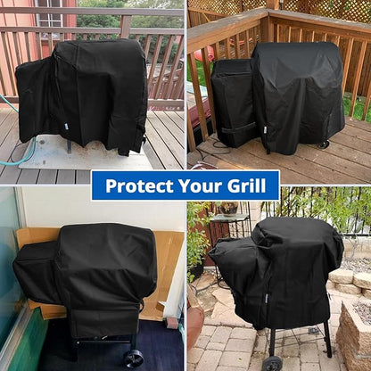 SunPatio Outdoor Heavy Duty Waterproof Grill Cover, Compatible for Traeger 20 Series Wood Pellet, Tailgater and Recteq 340 Grills, Full Length Barbecue Cover, All Weather Protection, Black