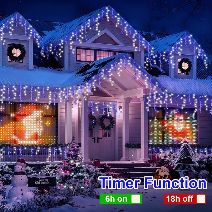 YEGUO 66ft 800 LED Blue and White Icicle Lights Outdoor Waterproof, 160 Drops Icicle String Lights Connectable, 8 Modes Icicle Christmas Lights with Memory Timer