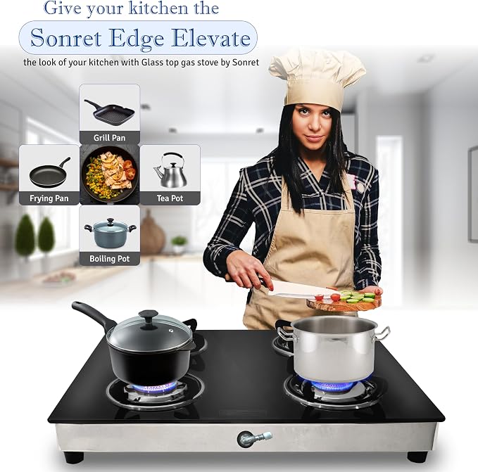 Gas Stove with 4 Burner - Propane gas cook top Tempered Glass RV Stove - Portable stainless gas stove Burners For Cooking -With Hose & Regulator to Connect Propane Tank | RV Stove, Portable Stainless Gas Stove Burners for Cooking with Hose & Regulator ...