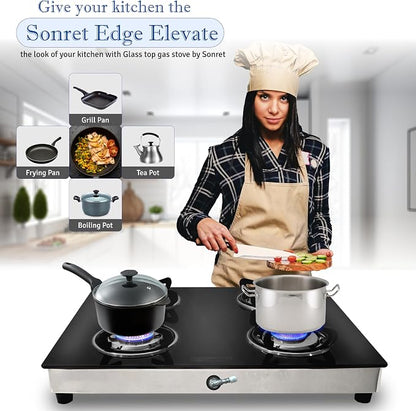 Gas Stove with 4 Burner - Propane gas cook top Tempered Glass RV Stove - Portable stainless gas stove Burners For Cooking -With Hose & Regulator to Connect Propane Tank | RV Stove, Portable Stainless Gas Stove Burners for Cooking with Hose & Regulator ...