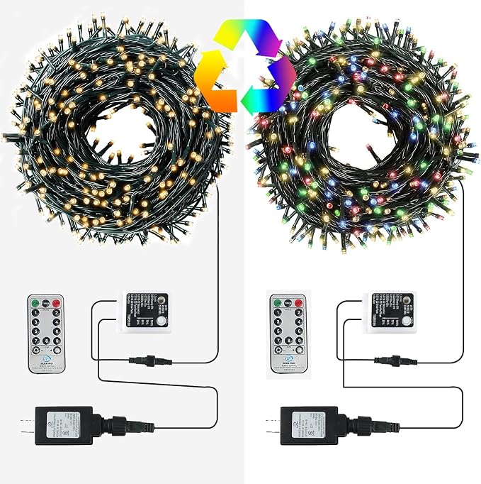 Color Chang Christmas Lights, Christmas String Lights | 105FT 300 LED End to End Connected 9 Modes Timer Remote for Outdoor Indoor Trees, Garden, Party (Warm White + Multicolor)