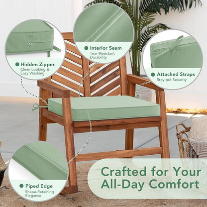 Outdoor Chair Cushions Set of 4: Waterproof & Fade Resistant Deep Seat Cushion for Patio Furniture - 24 x 24 Inch Chair Pad with Ties and Hidden Zipper - Patio Chair Cushion Replacement, Sage Green