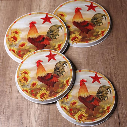Reston Lloyd, Burner Covers For Electric Stovetop, Decorative Lightweight Tin Covers, Set of 4 (2-8 inch & 2-10 inch), Conceals Messy Drip Pans, Rooster