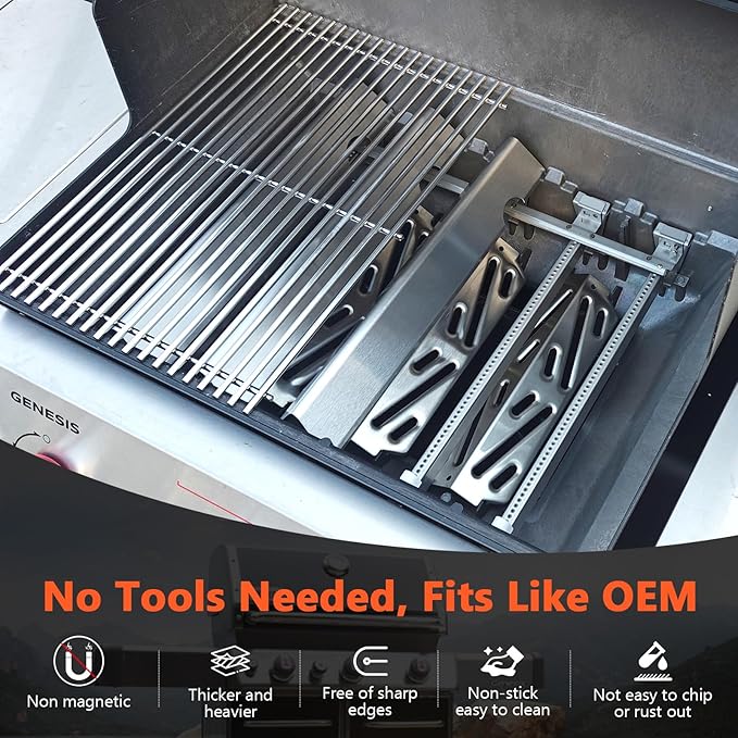 QuliMetal SUS304 18.75" Grill Grates with 66032 Flavorizer Bars for Weber Genesis II 300 /LX 300, GS4 Genesis II E-310 E-315 S-335 Series Grill, 66795 66095 Parts for Weber Genesis II Grill Parts