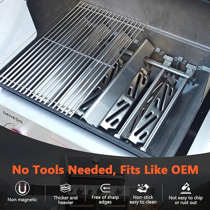 QuliMetal SUS304 18.75" Grill Grates with 66032 Flavorizer Bars for Weber Genesis II 300 /LX 300, GS4 Genesis II E-310 E-315 S-335 Series Grill, 66795 66095 Parts for Weber Genesis II Grill Parts