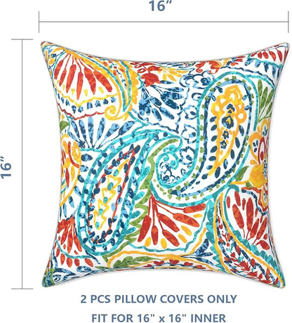 LVTXIII Outdoor Throw Pillow Covers Set of 2, Patio Waterproof Pillow Cases Fade Resistant Accent Pillow Covers for Home and Garden Furniture Decoration, 16x16, Paisley Multi