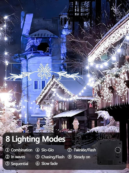 Solar String Lights Outdoor 4 Pack 400 LED Solar Christmas Light Cool White | 8 Lighting Modes, Memory Function, Auto On/Off, 132FT Waterproof Twinkle Lights for Outside Wedding Holiday Party Decorations