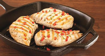 Lodge Square Cast Iron Grill Pan 10.5 Inches - Pre-Seasoned Square Skillet - Ridged Burger Grill Pan - Even Heat Distribution - PFAS-Free Non-Toxic Cookware