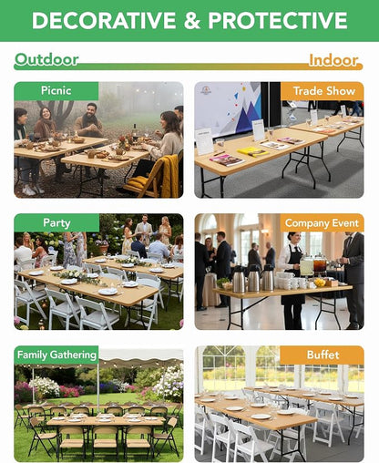 Fitted Tablecloth Rectangle Table Cloths with Elastic, 6 ft, Gold, 6 Pack | For Outdoor Picnic Camping Party 6 foot Folding Spandex Table Covers, Water-Resistant, Windproof, Reusable, 72"L x 30"W