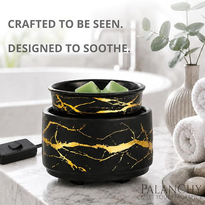 PALANCHY Electric Wax Warmer for Scented Wax Melts 3-in-1 Oil Warmers | Durable Ceramic Oil Burner Candle For Nightstand & Desk. Black And Gold Wax Melt Warmer Oil Burner For Scented Oil Gift Boxed