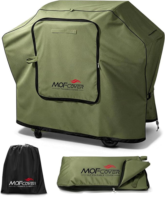 Exclusive Foldable 58 inch Grill Cover, 600D Heavy Duty Outdoor BBQ Cover for Weber Genesis II/EX/SX/LX 300 and Genesis 300 Series Weber 7130, 3-5 Burners Grill, Green