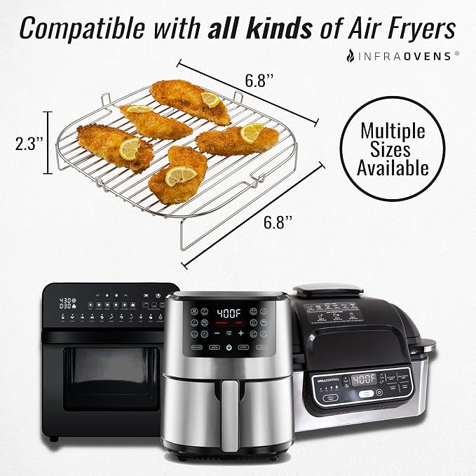 Air Fryer Accessories Compatible with Cosori, Chefman, Philips, Dash, Emeril Lagasse, Bella, Comfee, Nuwave® + More, Air Fryer Rack, Cheat Sheet Guides, Liners and Cleaner Brush