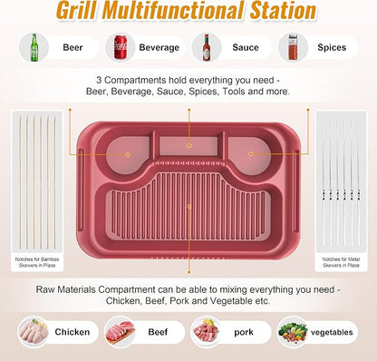 4PCS Melamine Prep Tray Set with Tons & Brush for BBQ, Marinating Plate | Dishwasher Safe,Picnic Prep Tub for Marinating Meats,Grill Prep Trays with Tons & Brush,Camping Cookware,NOT Microwave Safe