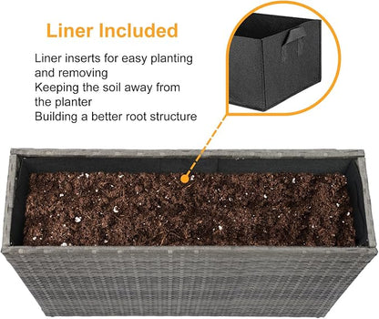 SUNNYPARK Large Rectangular Planter for Outdoor Rattan Block Box 38x11x30'' | All-Weather, Handmade PE Rattan, Removable Liner, Indoor Outdoor, Patio Porch Garden, Modern Design for Plants Flowers