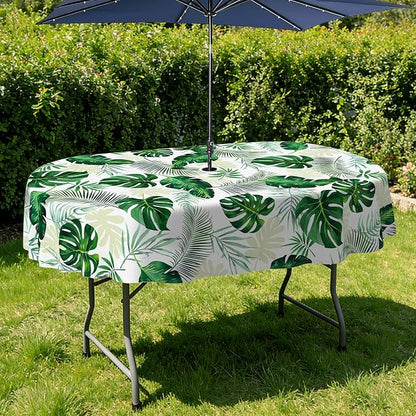 Outdoor Tablecloth with Umbrella Hole Elegant Zipper Patio Table Cloth for Outdoor Patio Garden Yard Decor