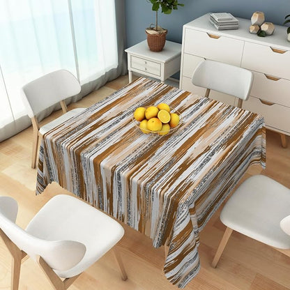 Abstract Striped Square Tablecloth 60x60 Inch Brown and White Old Texture Grunge Stripes Vintage Mosaic Dust-Proof Table Cover Protector for Home Kitchen Restaurant Picnic Camping BBQ