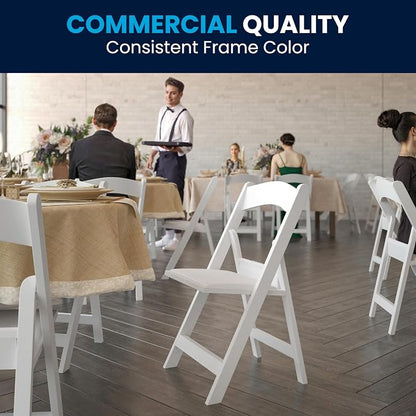 Flash Furniture Hercules™ Series Folding Chair - White Resin - 1000LB Weight Capacity Comfortable Event Chair - Light Weight Folding Chair