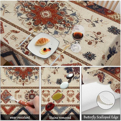 Swono Mexican Floral Rectangular Tablecloth Ethnic Geometric Flowers Washable Table Cloth Kitchen Dining Room Table Cover for Home Party Coffee Wedding 50x72 Inch Tablecloths