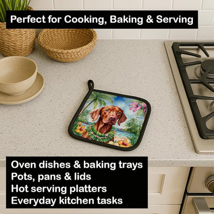 Caroline's Treasures Vizsla Luau Pair of Pot Holders Kitchen Heat Resistant Pot Holders Sets Oven Hot Pads for Cooking Baking BBQ, 7 1/2 x 7 1/2