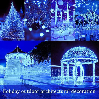 4 Pack Solar Powered Copper Wire String Lights Outdoor, Total 400 LEDWaterproof 8 Modes Fairy Lights for Garden, Patio, Party, Yard, Christmas (Blue)