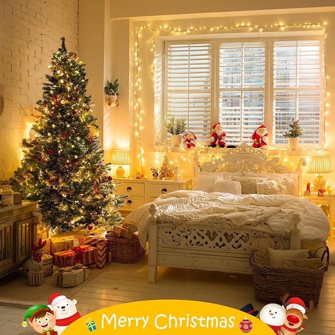 4 Pack Battery Operated Christmas Lights, 50 LEDs 16.5ft Battery Powered String Lights Indoor Outdoor, Green Wire Warm White Twinkle Lights for Wreath Yard Garden Christmas Tree Decorations
