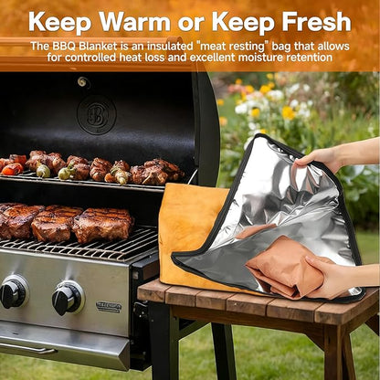 BBQ Blanket for Resting Meat, Reusable Smoker Meat Resting Blanket,Smoker Grilling Brisket Meat Insulated Resting Bag with Wide Mouth for Large Brisket/Turkey(BBQ Blanket 21in)