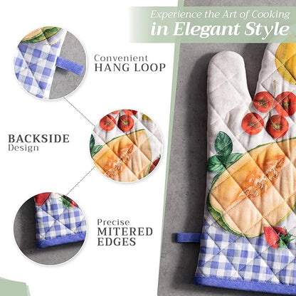 Maison d'Hermine Oven Gloves 100% Cotton Oven Mitt 7" x 13" with Loop Heat Resistant BBQ Cooking Gloves Baking Grilling Kitchen Hotel Home Farmhouse Spring Summer (Pack of 1, Gourmand)